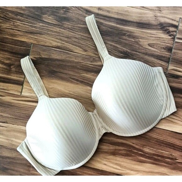 Playtex Perfectly Smooth Bra Size 44DD Beige Satin Stripe Underwire Style 4747 - Picture 1 of 6